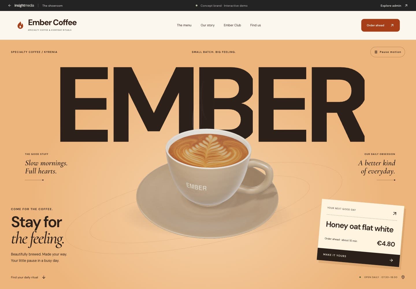 Preview of the lively Ember Coffee website