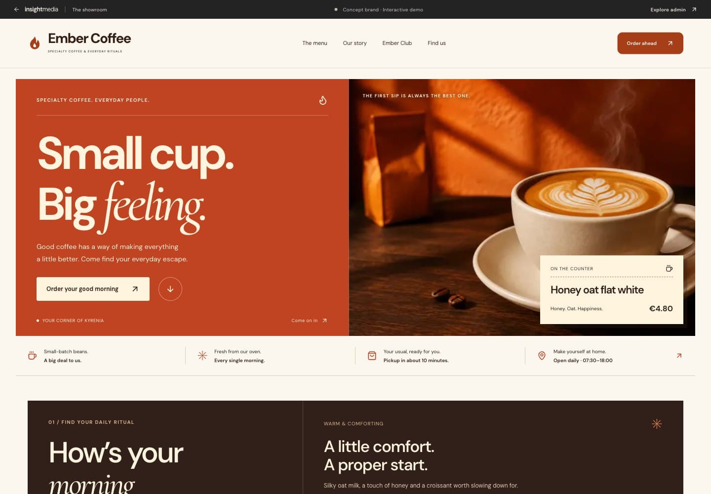 Preview of the lively Ember Coffee website