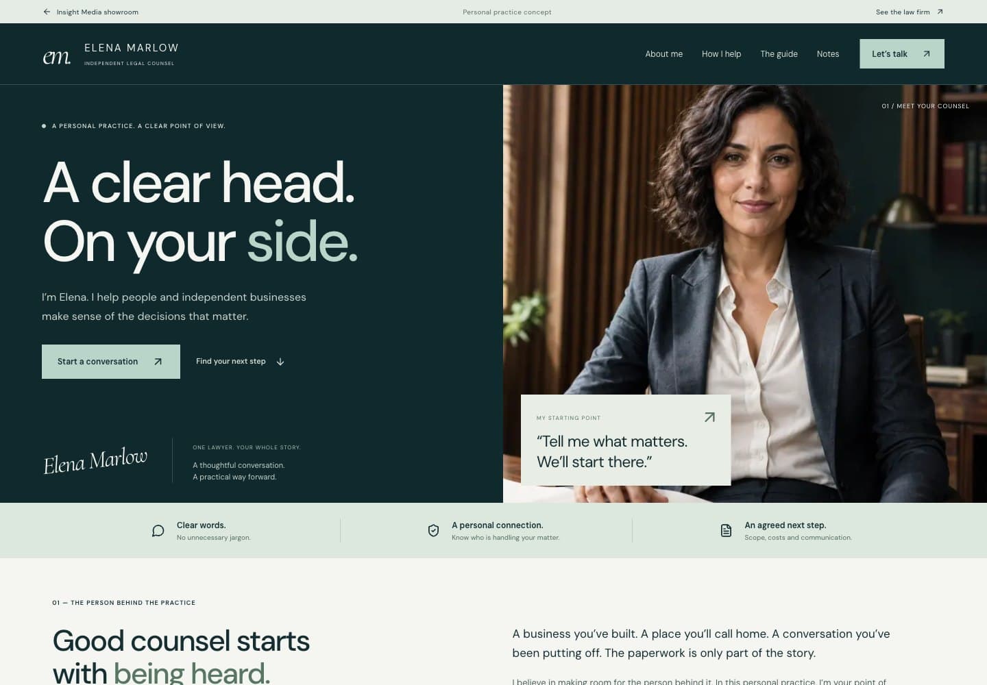 Preview of Elena Marlow’s personal lawyer website