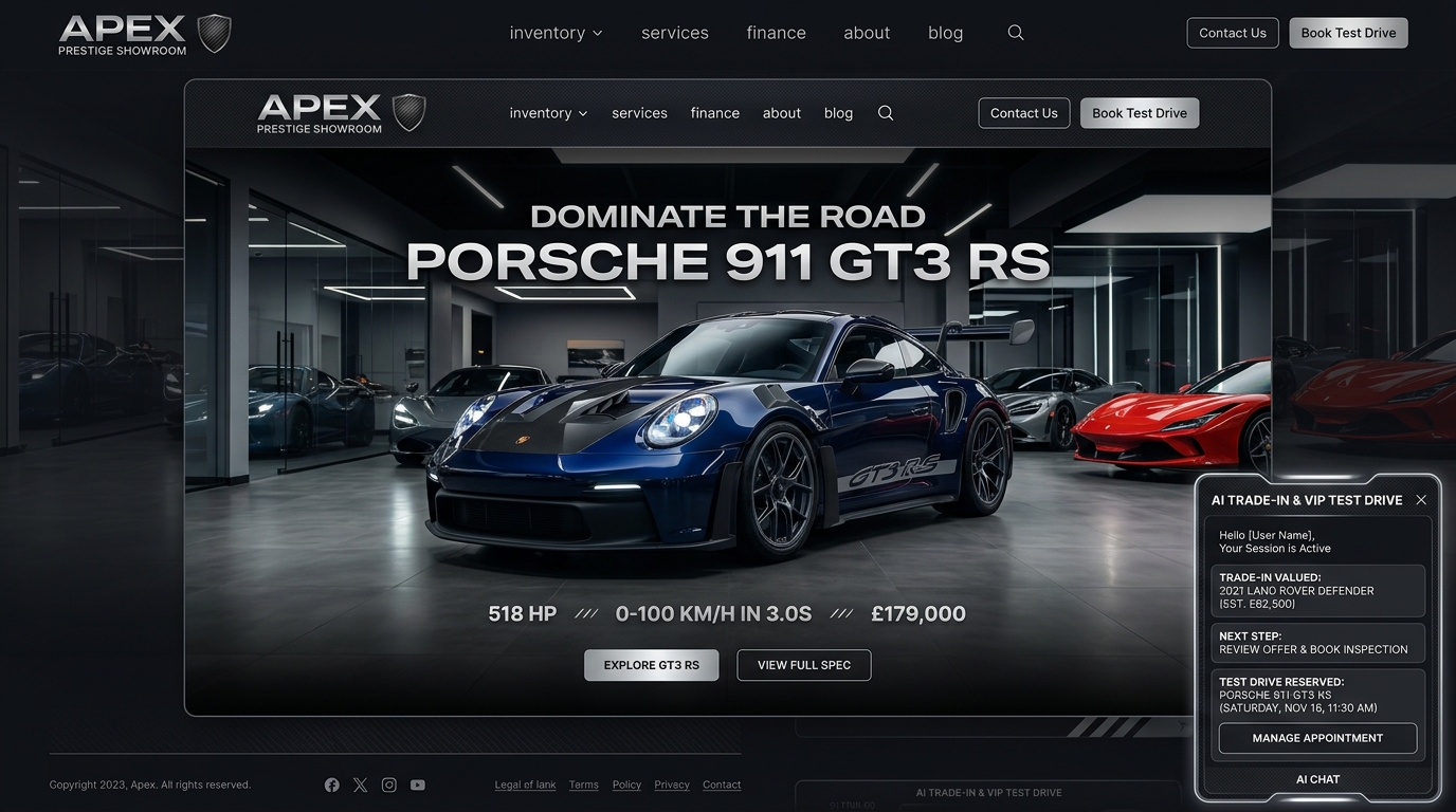 Apex Prestige Showroom AI website preview