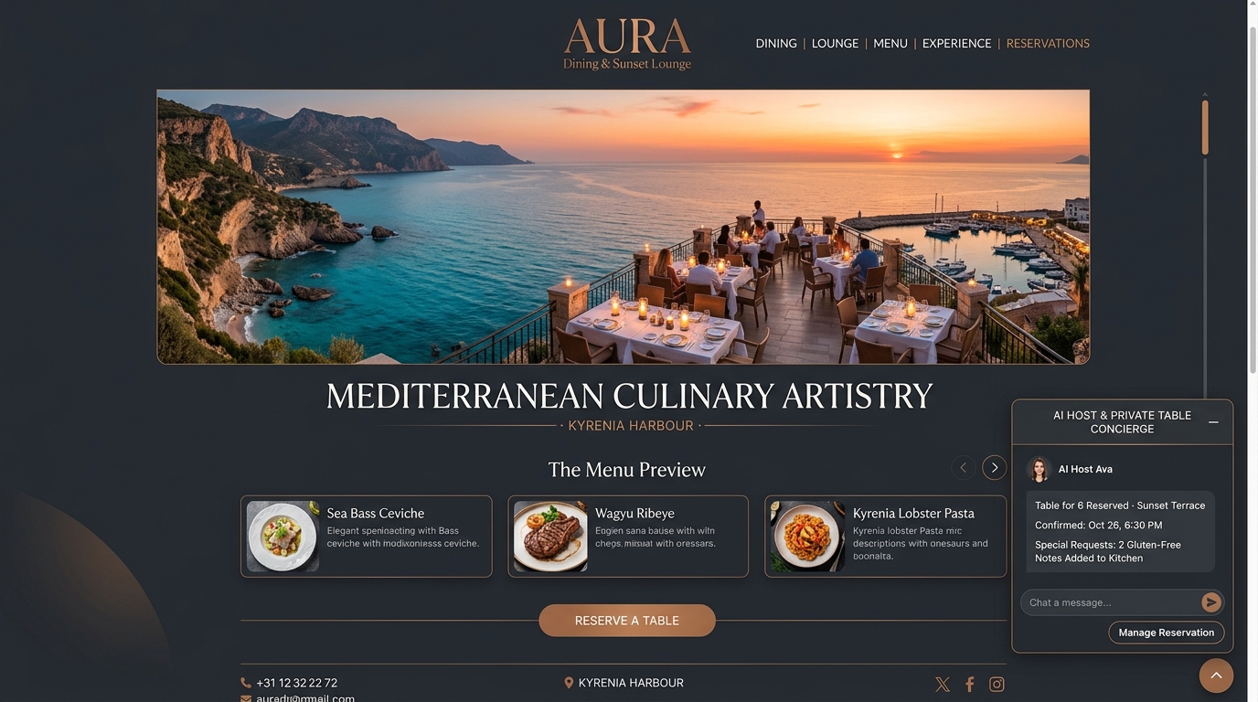 Aura Sunset Lounge & Dining · Kyrenia Harbour AI website preview