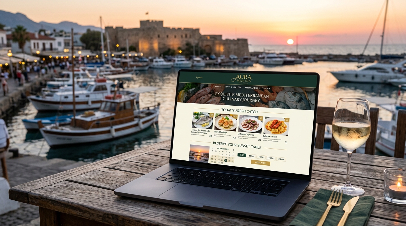Fine Dining & Mediterranean Seafood Restaurants website design mockup sample for North Cyprus